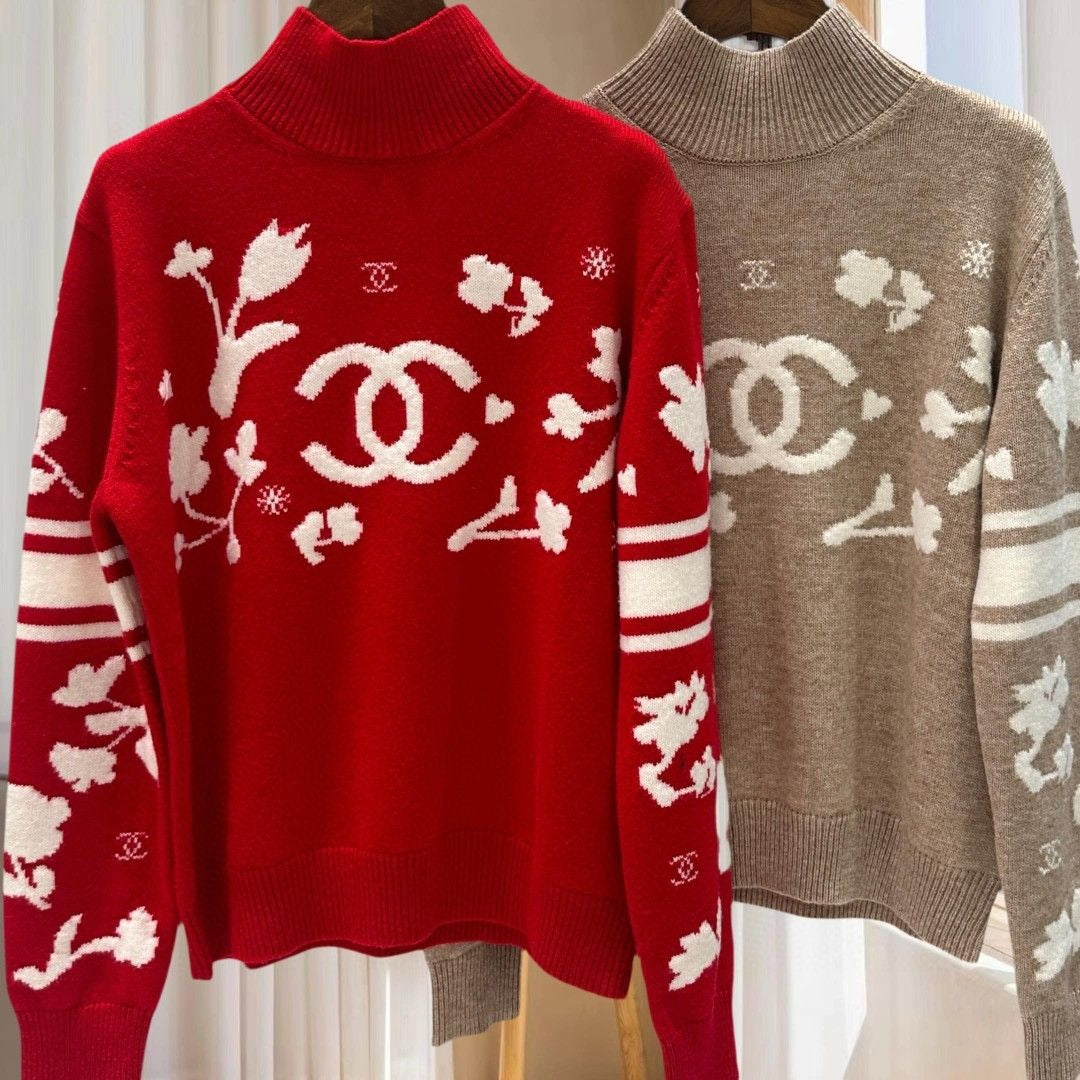 Bew Red and Beige C Logo Women's SweatersPD052024121101