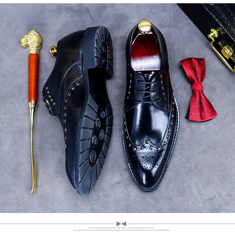 Rivet Unique Design Men's Leather Lace Up Business Casual Trendy Dress Shoes