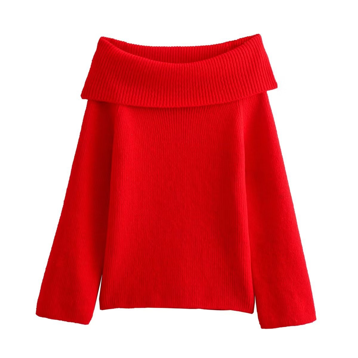 Women Off Shoulder Cropped Knitted Pullover Fashion Slash Neck Long Sleeve Female Sweater Elegant Autumn Lady Loose Jumpers Knit