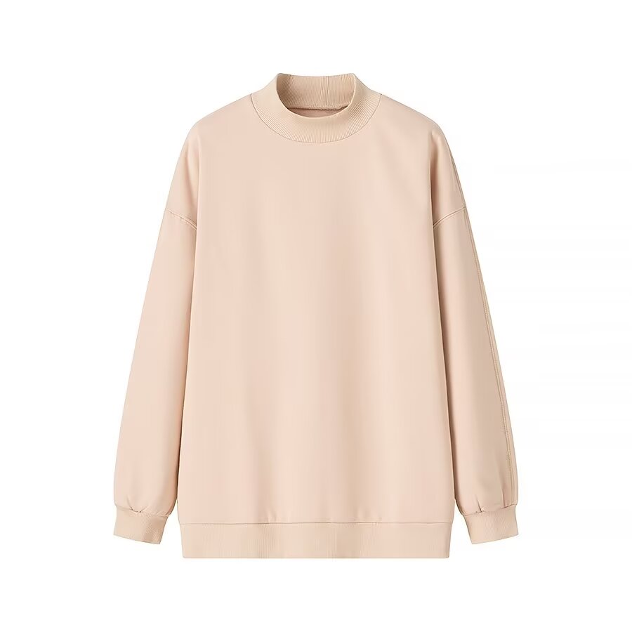Autumn Winter Simple Loose Casual Half Turtleneck Fleece lined Solid Color Sweatshirt Sweatshirt Women