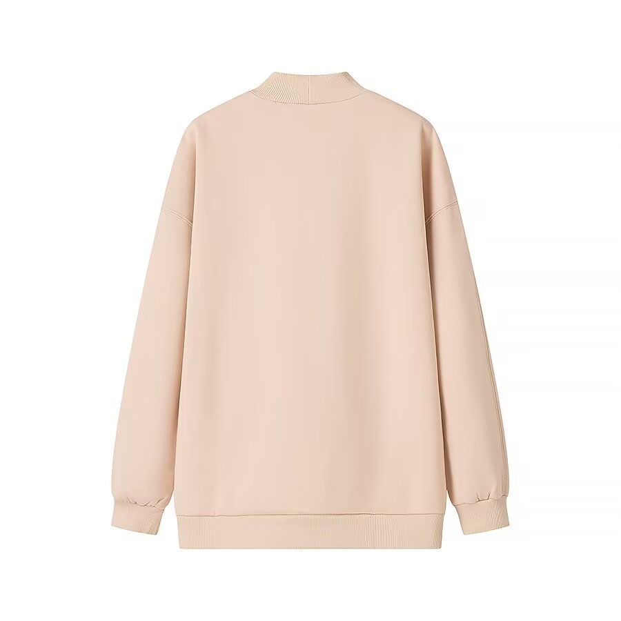 Autumn Winter Simple Loose Casual Half Turtleneck Fleece lined Solid Color Sweatshirt Sweatshirt Women