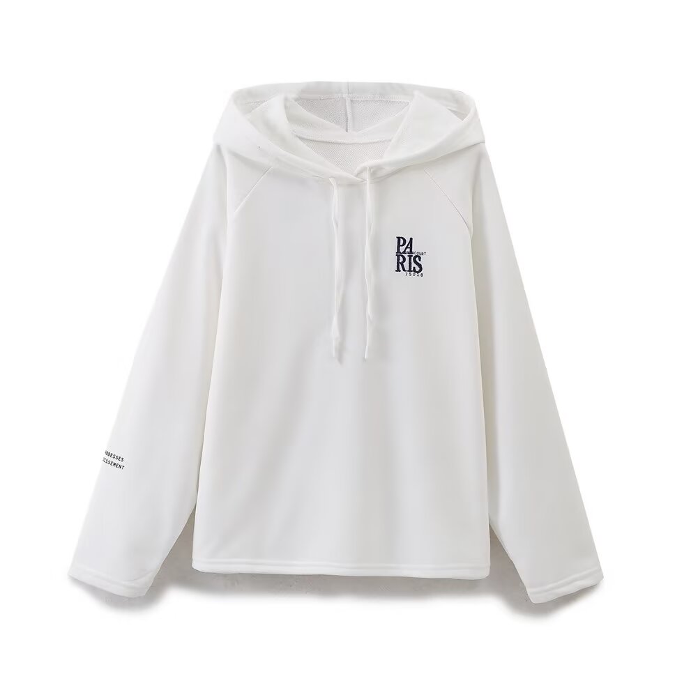 Women Clothing Spring Office All Matching Letter Graphic Embroidered Decorative Hooded Sweatshirt