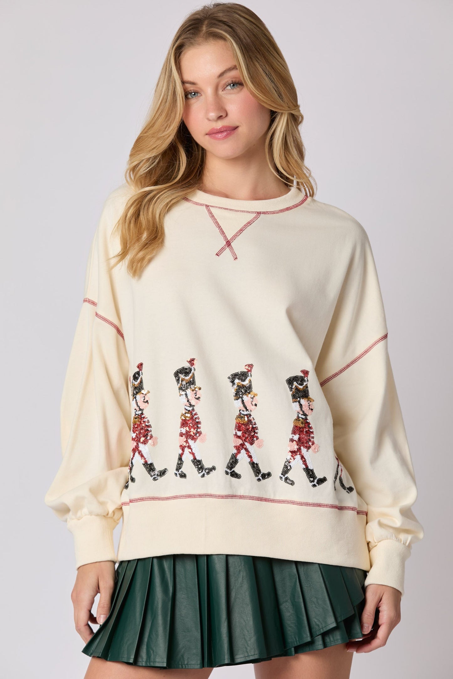 Women Clothing Christmas Soldier Sequined Sweatshirt Women Long Sleeve Casual Pullover Women