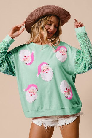 Women Clothing Sweet Sequ Sleeve Top Christmas Long Sleeved Sweatshirt Women