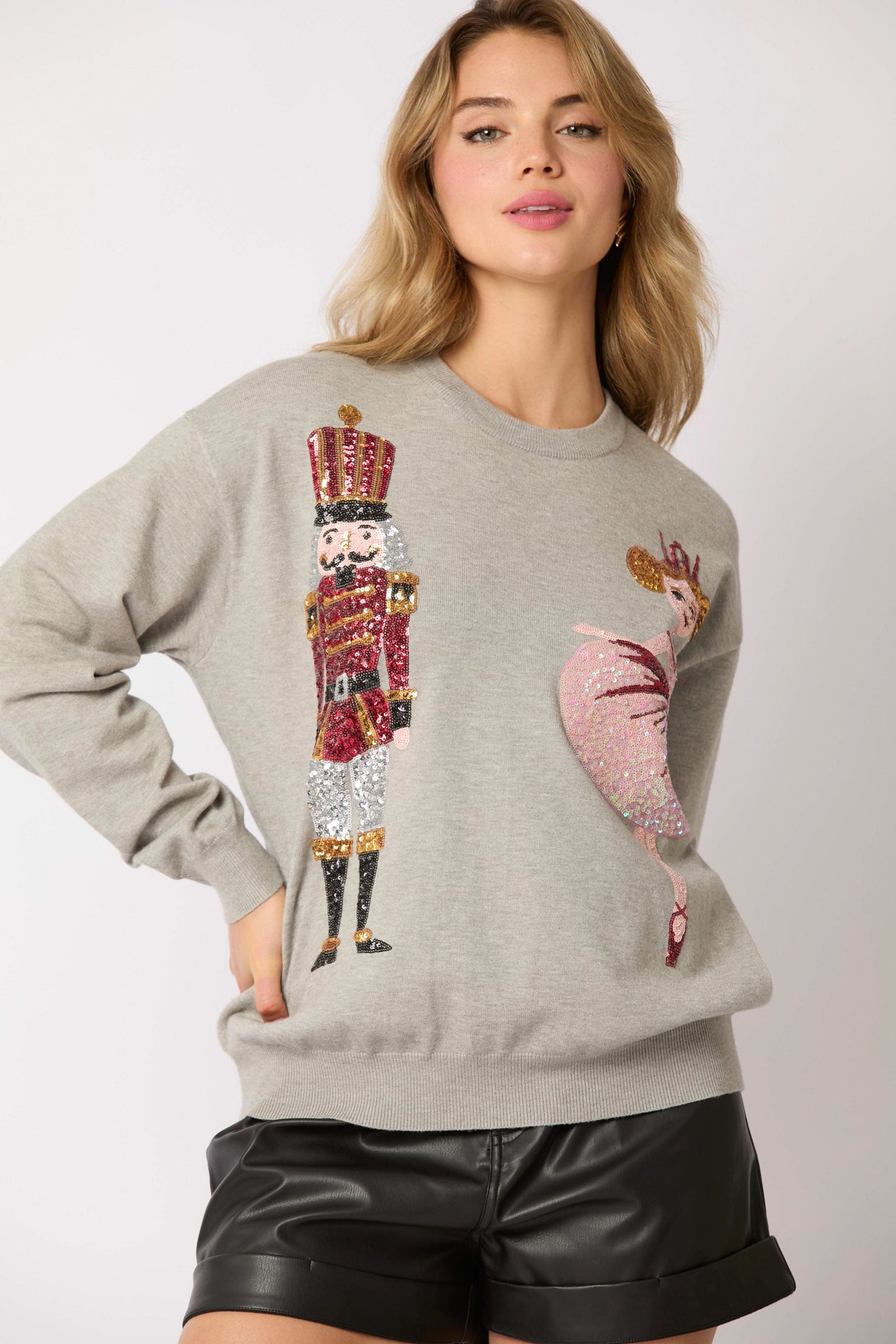Autumn Winter Women Clothing Christmas Soldier Sequined Sweatshirt Casual Top Women