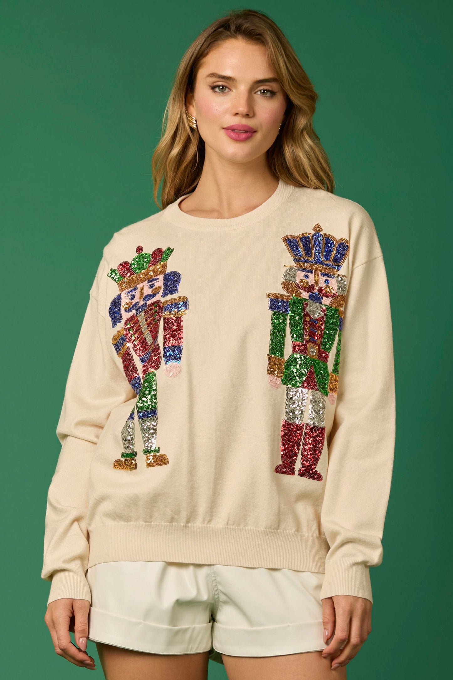Autumn Winter Women Clothing Christmas Soldier Sequined Sweatshirt Casual Top Women