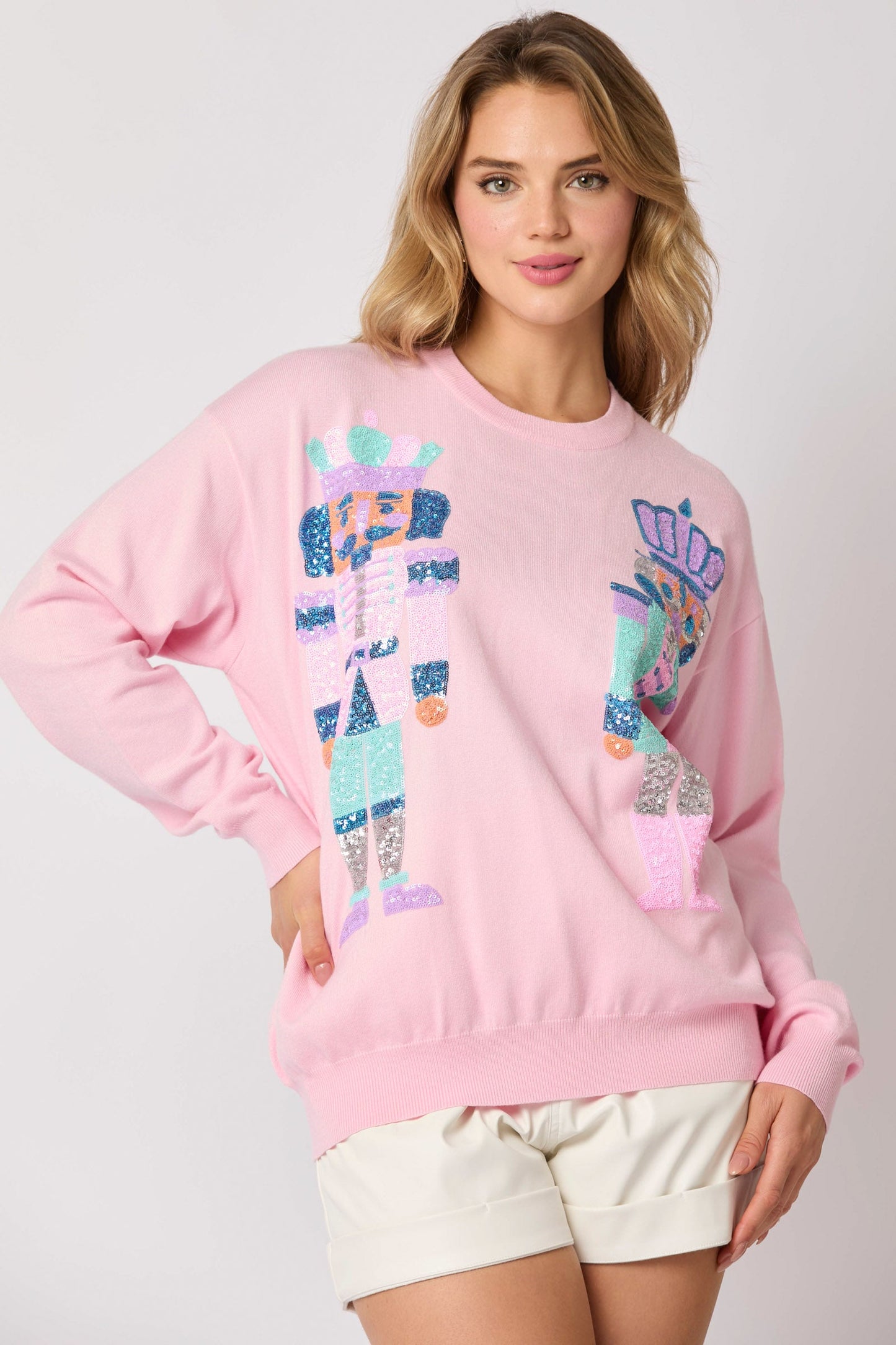 Autumn Winter Women Clothing Christmas Soldier Sequined Sweatshirt Casual Top Women