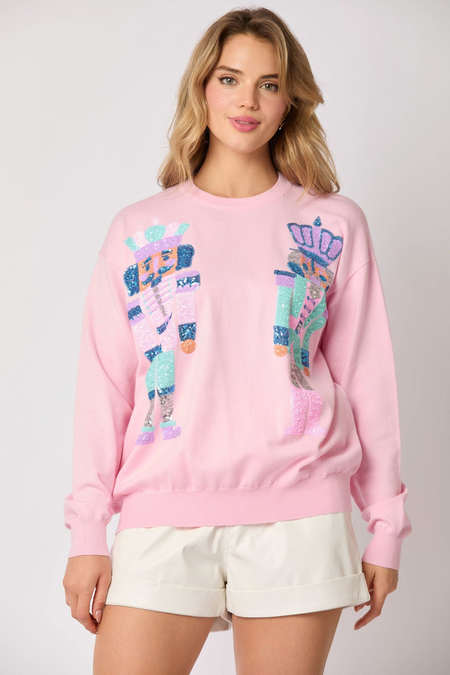 Autumn Winter Women Clothing Christmas Soldier Sequined Sweatshirt Casual Top Women