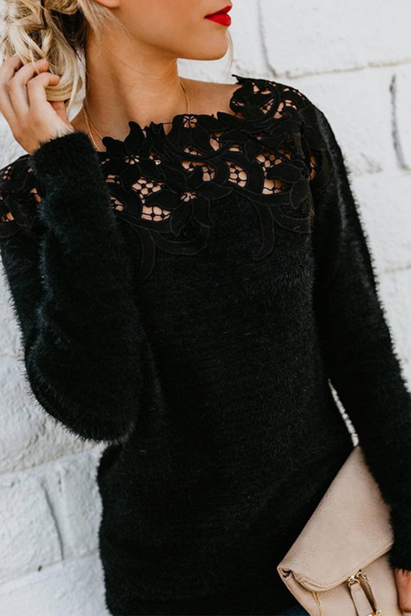 Casual Solid Lace Hollowed Out Off the Shoulder Tops Sweater(10 Colors)