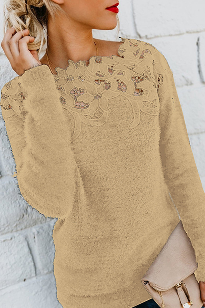 Casual Solid Lace Hollowed Out Off the Shoulder Tops Sweater(10 Colors)