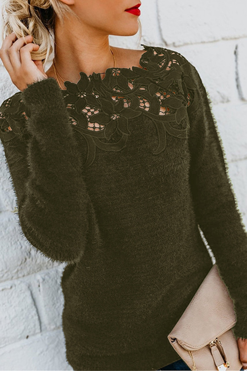 Casual Solid Lace Hollowed Out Off the Shoulder Tops Sweater(10 Colors)