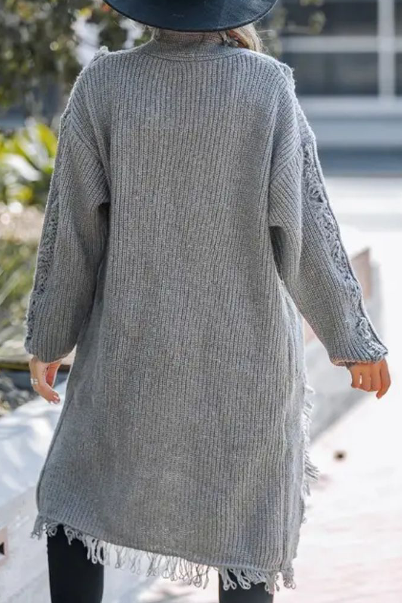 Casual Fringed Trim Weave Cardigan Collar Outerwear