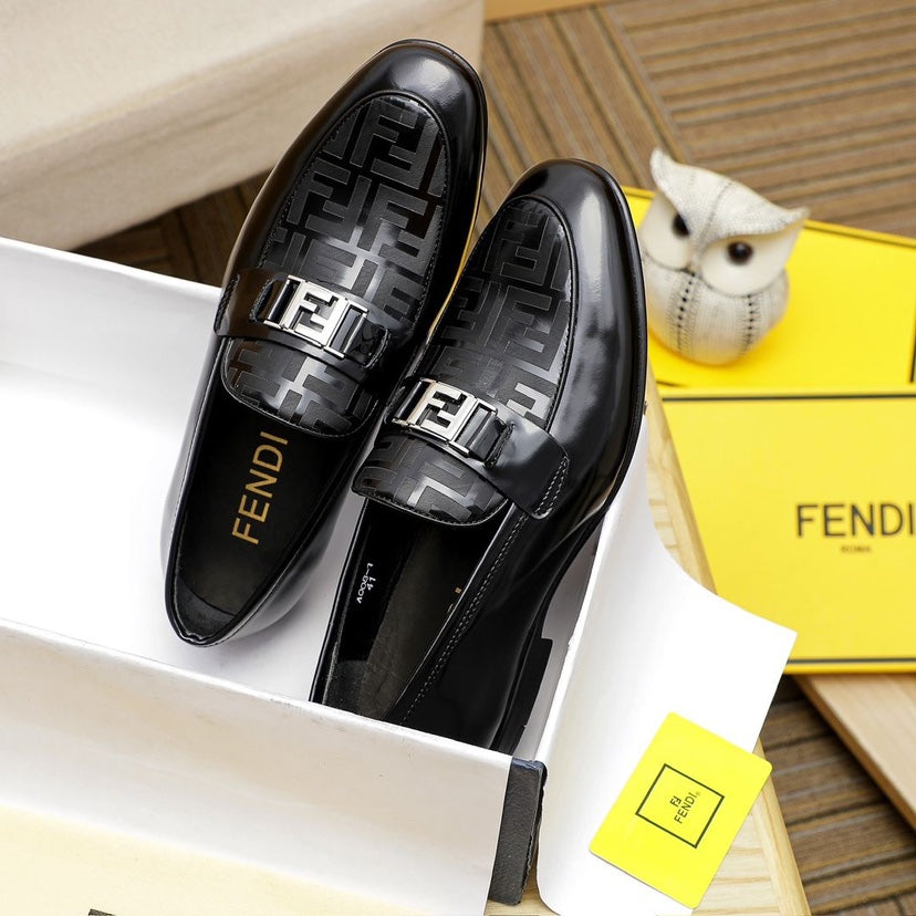 Black and Brown Leather F Logo Men's ShoesPD052024121610