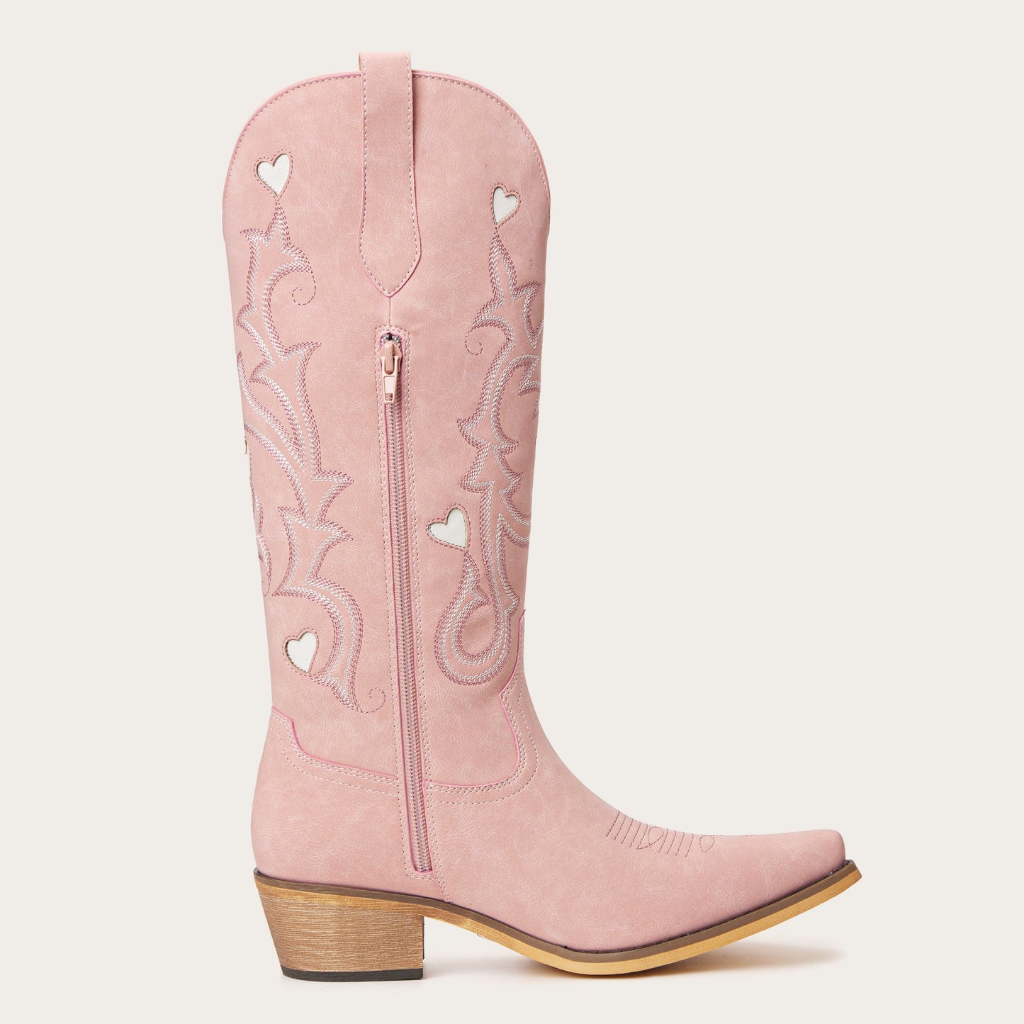 The Hallie – Pink Heart Cutouts Embroidered Western Cowgirl Boots