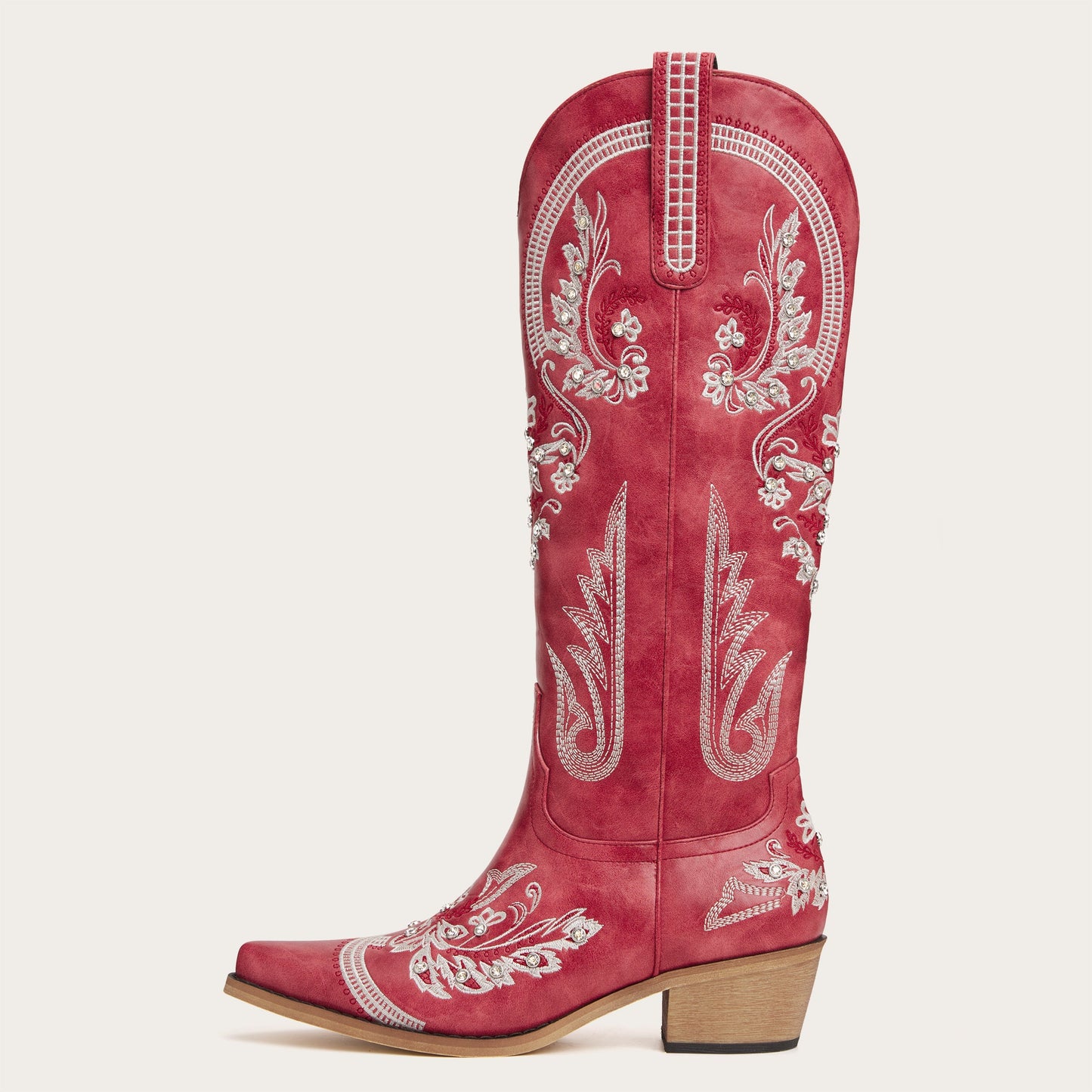 The Aurelia - Sparkle Western Boots in Cherry Red Embroidered & Rhinestone
