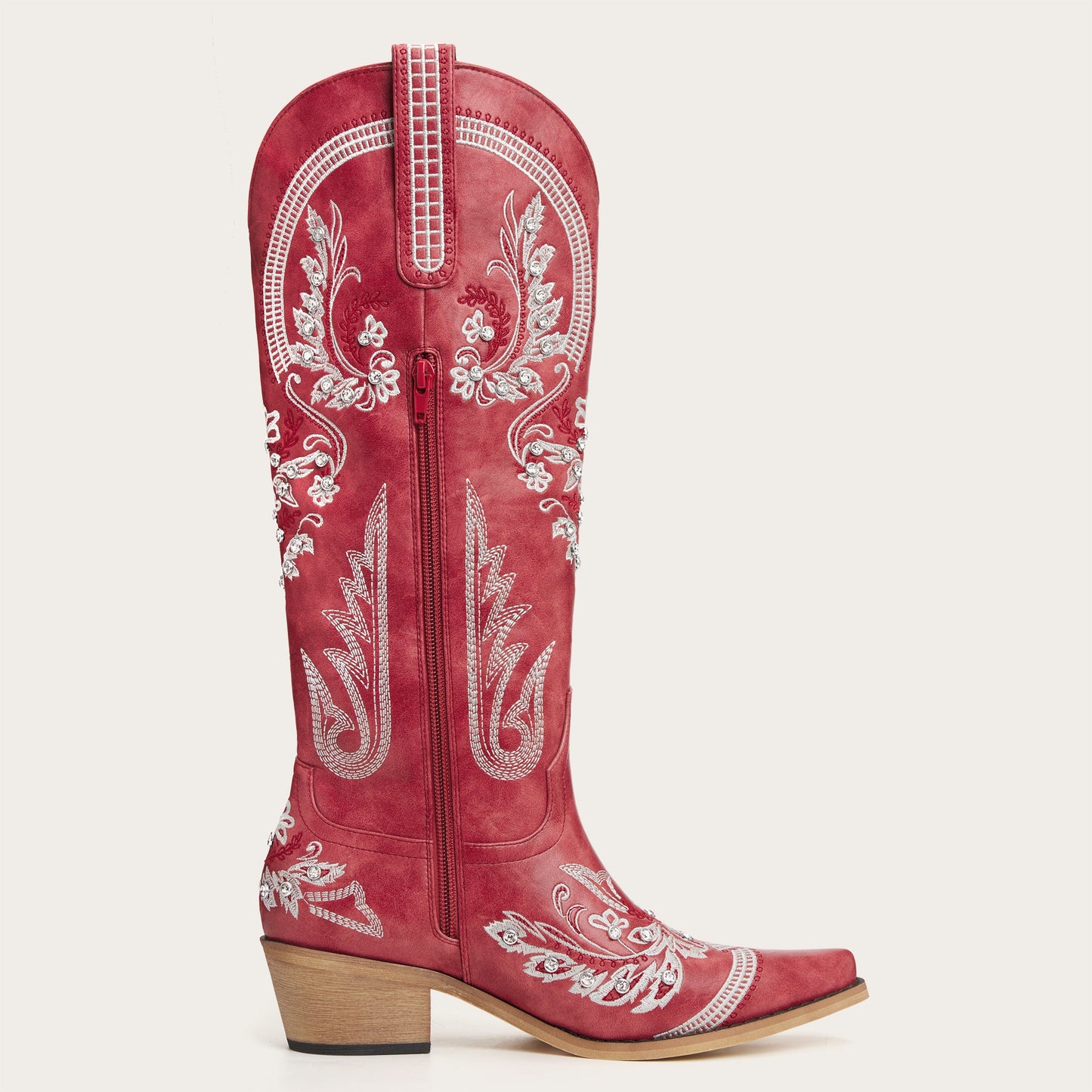 The Aurelia - Sparkle Western Boots in Cherry Red Embroidered & Rhinestone