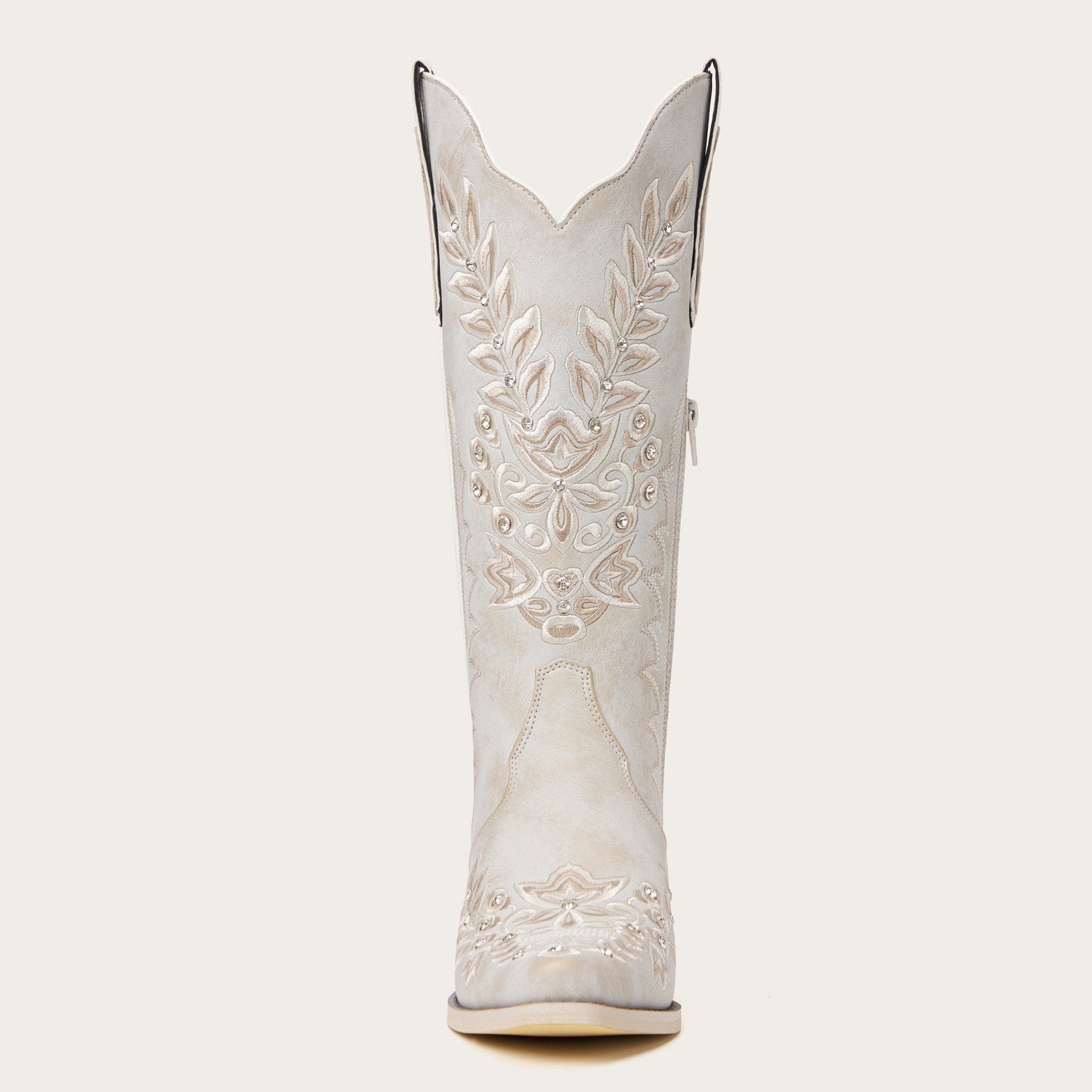 The Grace – Ivory Western Boots with Embroidered Floral and Rhinestone Accents