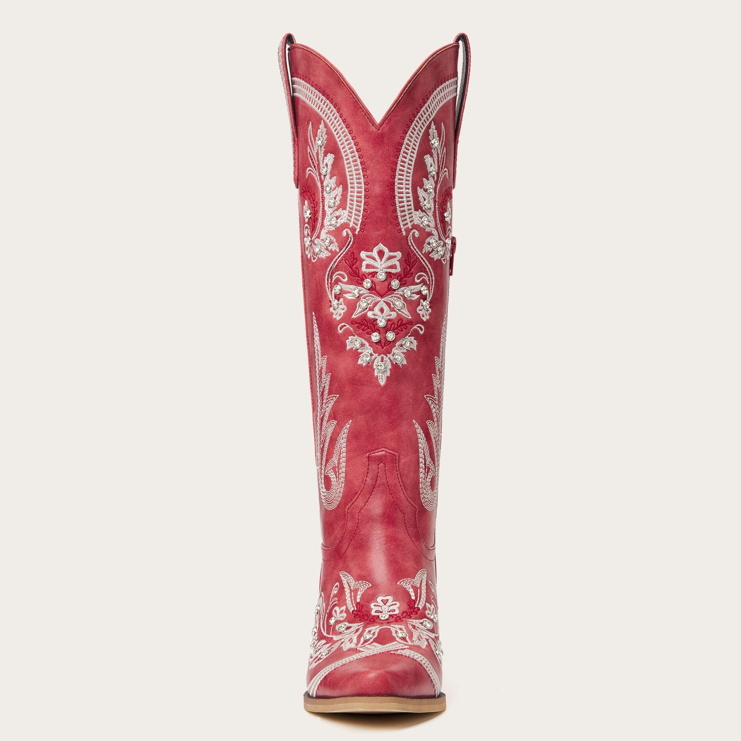The Aurelia - Sparkle Western Boots in Cherry Red Embroidered & Rhinestone
