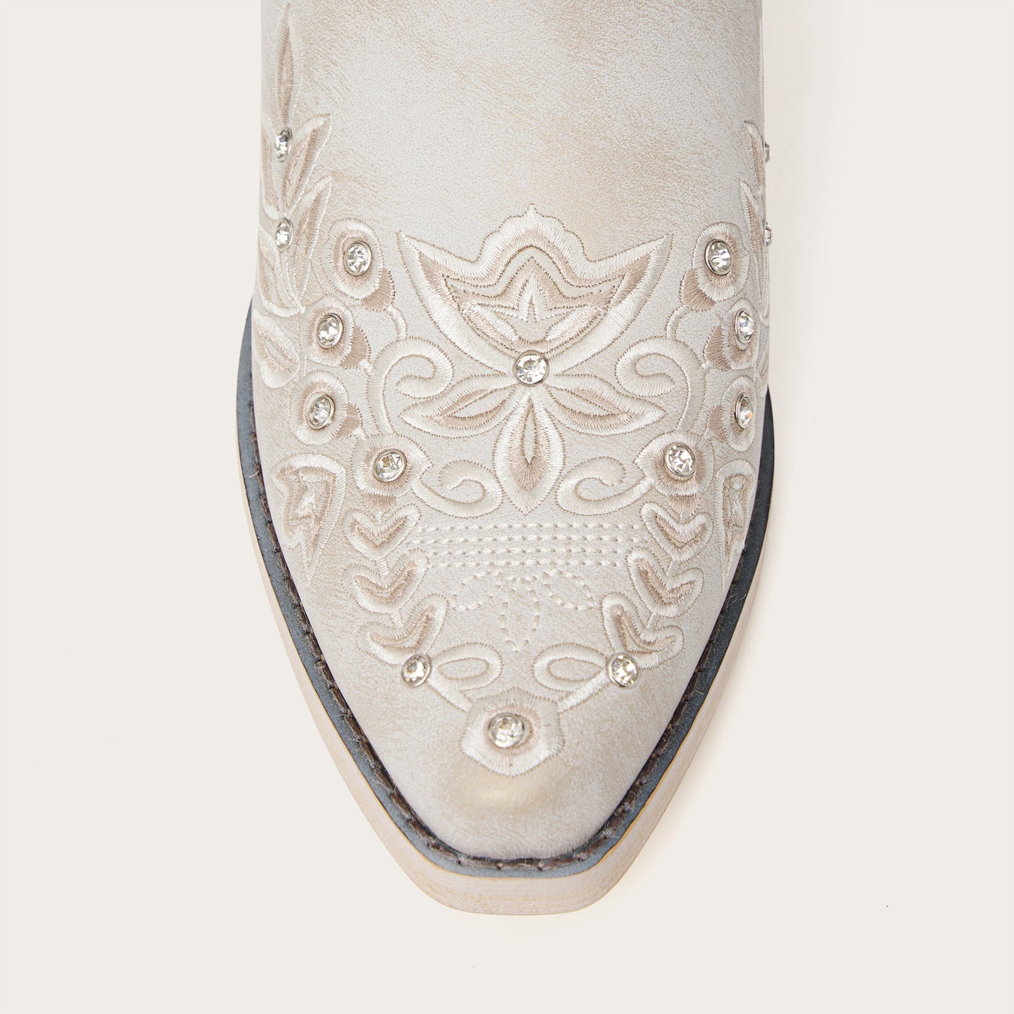 The Grace – Ivory Western Boots with Embroidered Floral and Rhinestone Accents