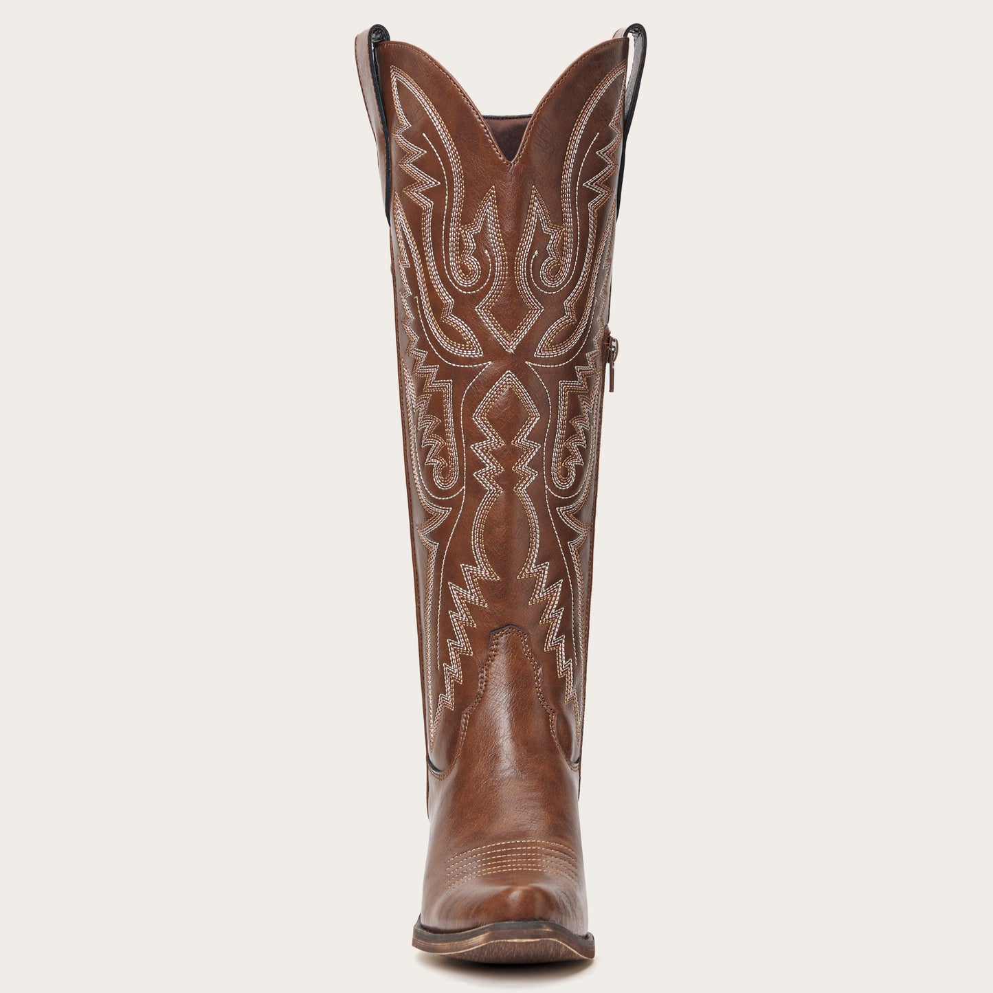 The Withersteen – Brown Tall Cowgirl Boots with Bold Embroidery and Lace-Up Back