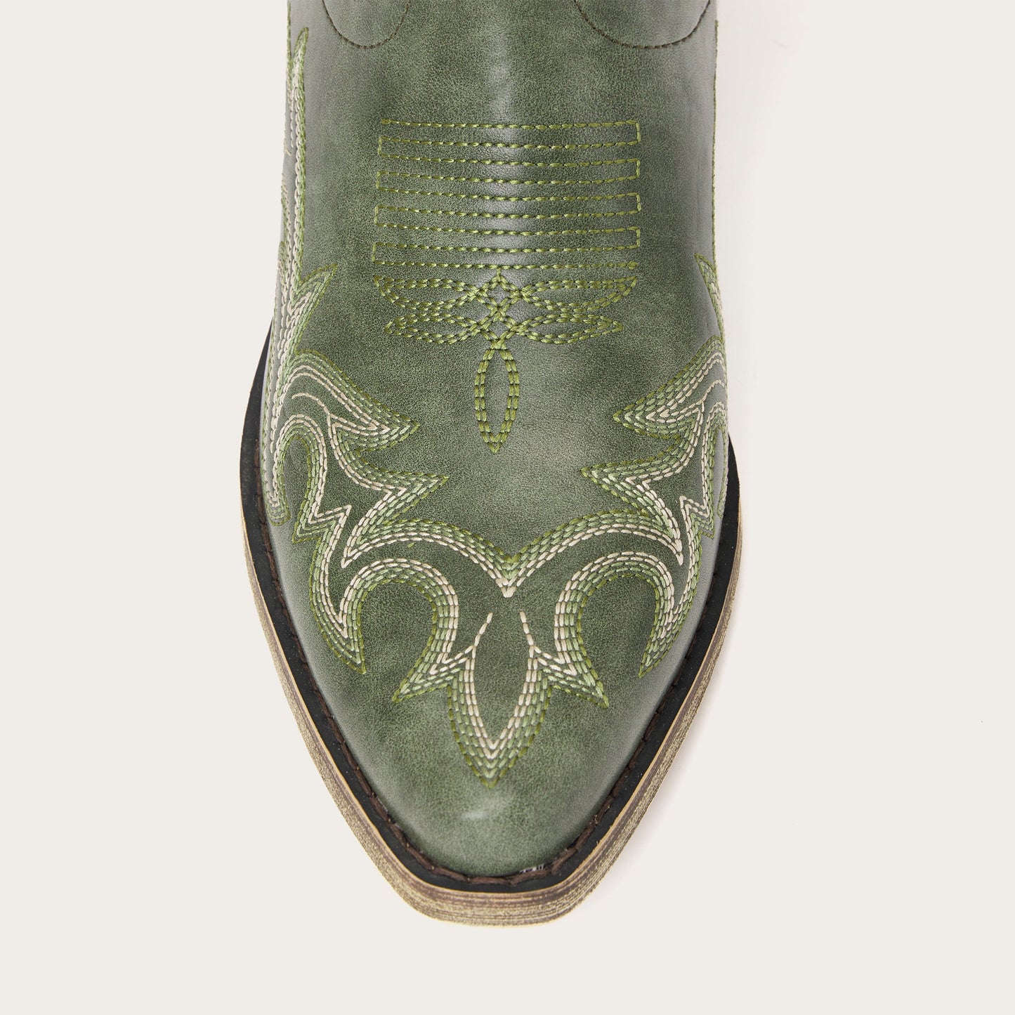 The Prairie Smoke – Olive Green Mid-calf Cowgirl Boots with Bold Embroidery