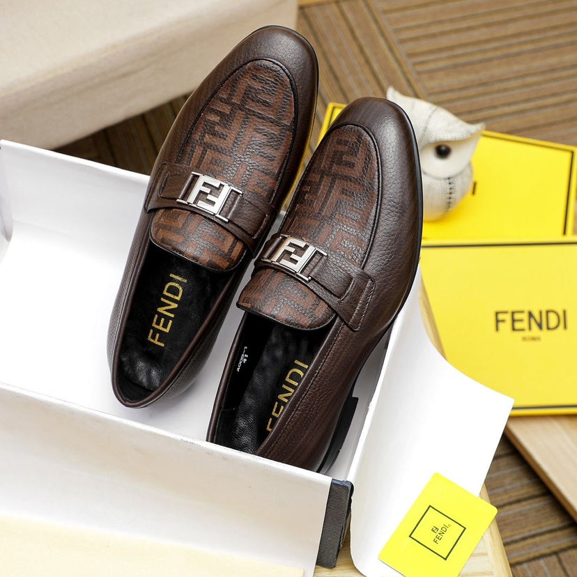 Black and Brown Leather F Logo Men's ShoesPD052024121610