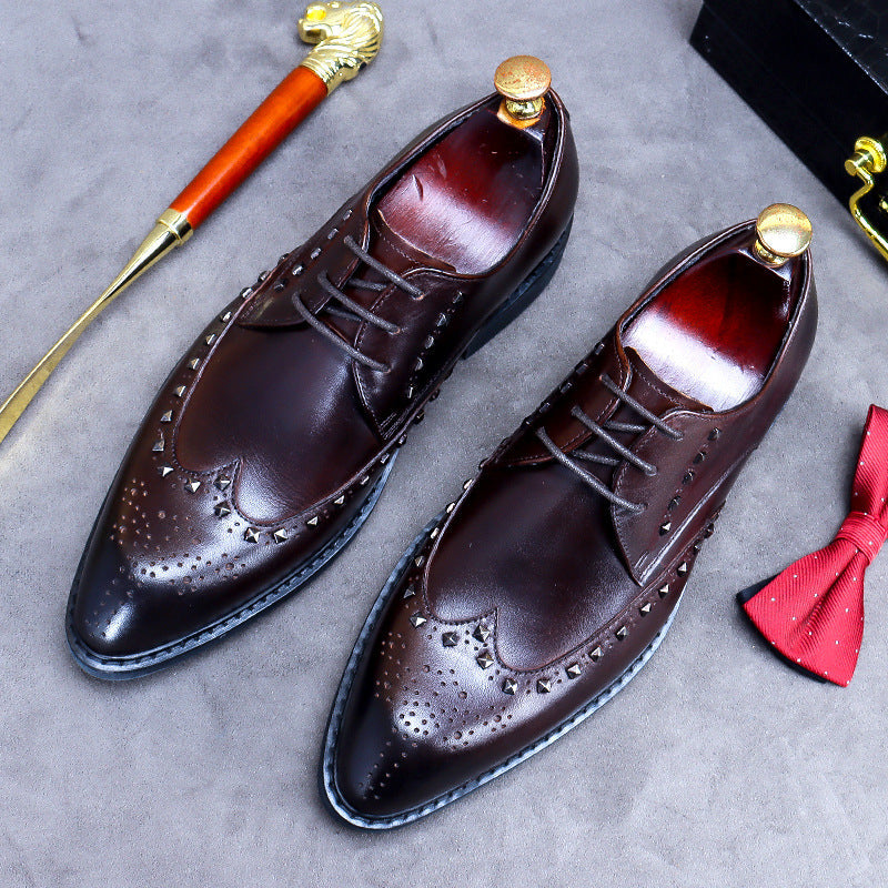 Rivet Unique Design Men's Leather Lace Up Business Casual Trendy Dress Shoes