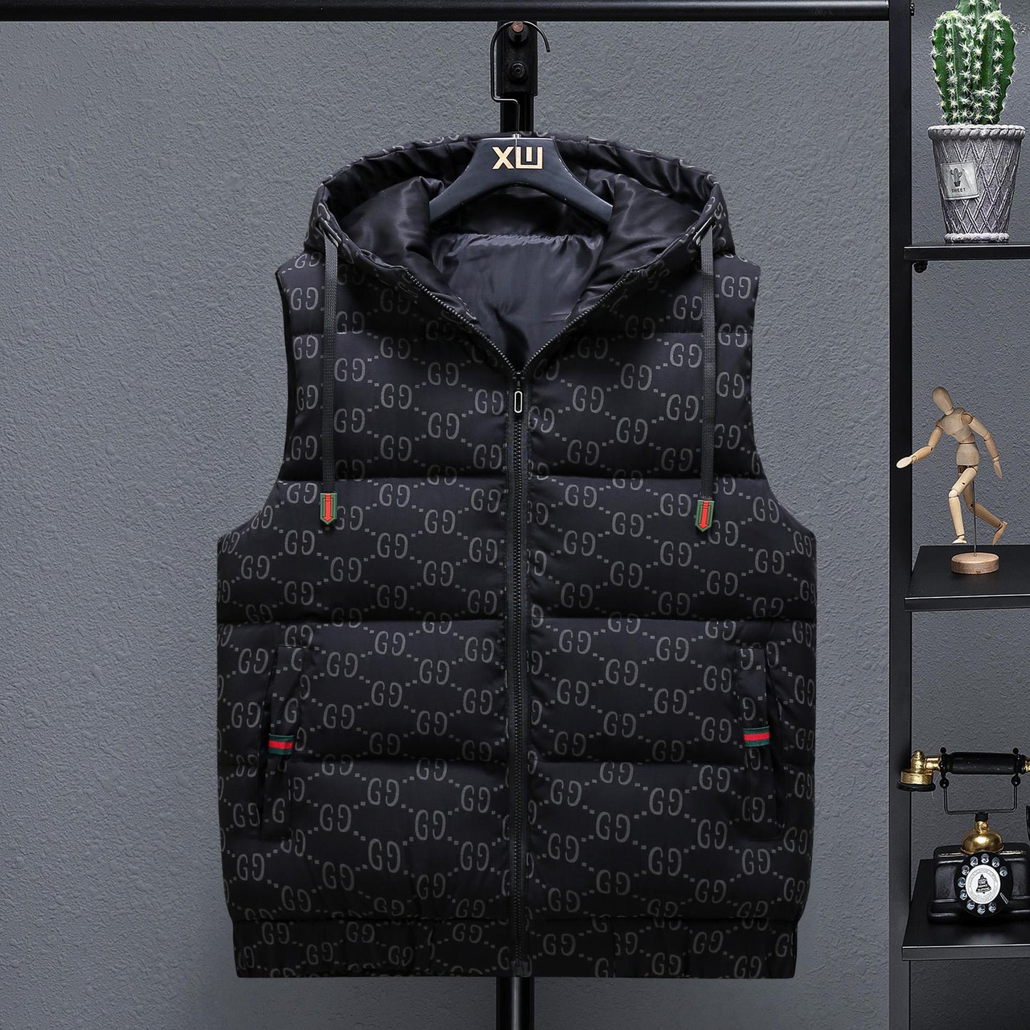 Thickened Thermal Printed Hooded Vest 0823120103