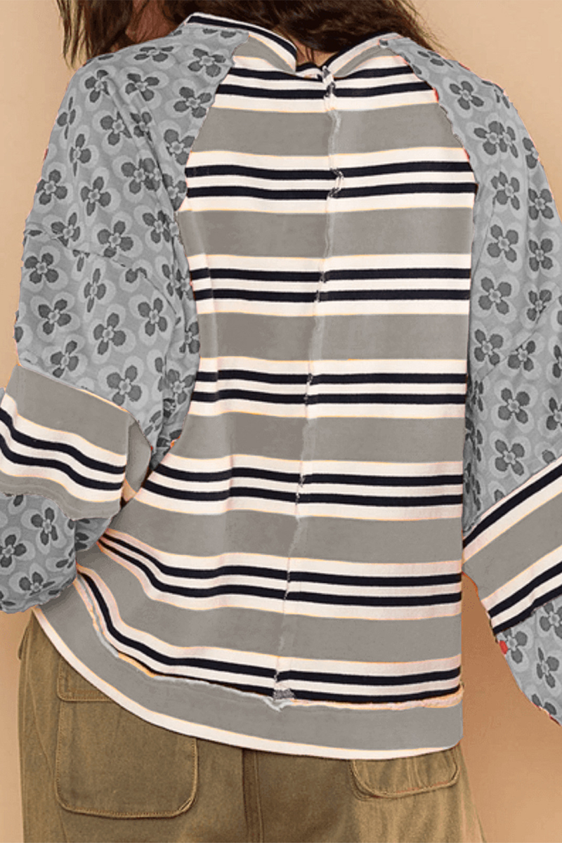 Casual Striped Print Flowers Contrast O Neck Hoodies