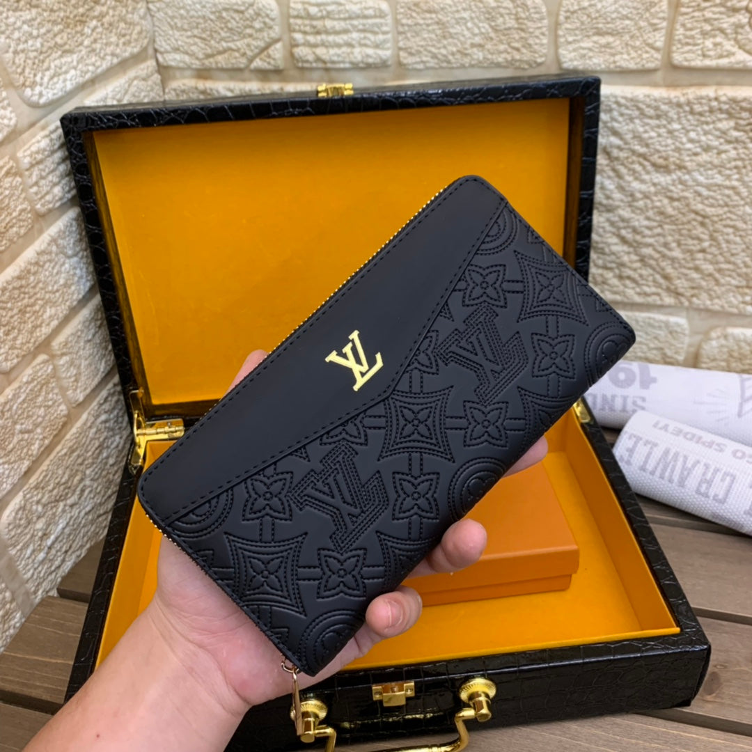 Black Leather A Grade V Logo Wallet-WX05202360804