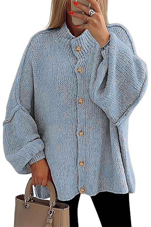 Button Up Balloon Sleeves Sweater Cardigan
