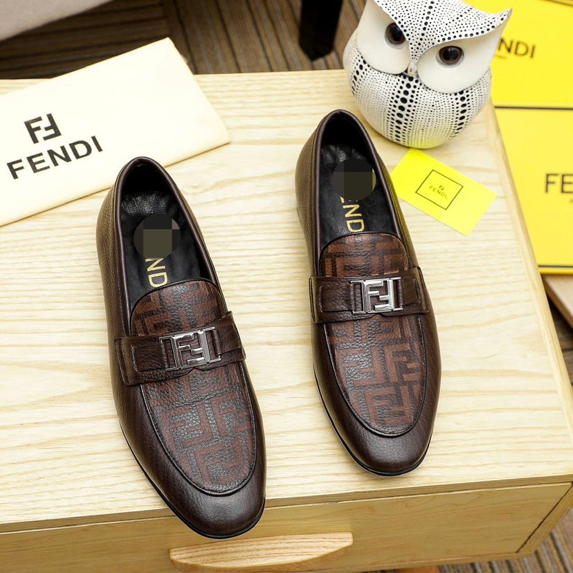 Black and Brown Leather F Logo Men's ShoesPD052024121610
