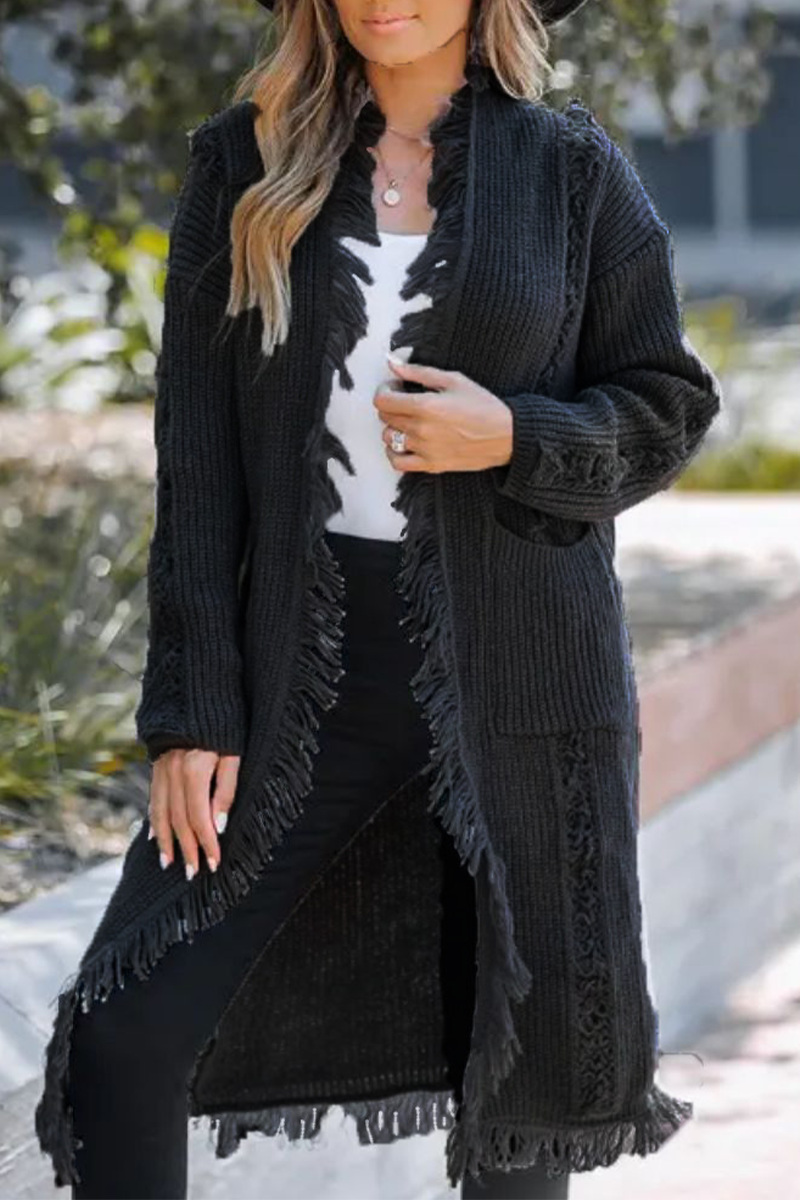 Casual Fringed Trim Weave Cardigan Collar Outerwear