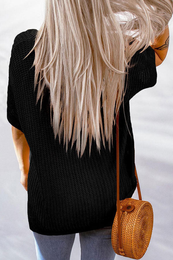 Casual V-neck Solid Color Knitted T-shirt