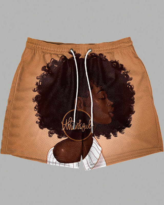 Thankful Afro Girl Women Mesh Shorts