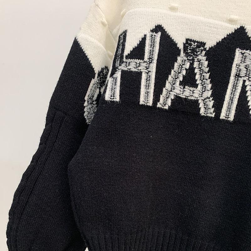 Black And White Letters Contrast Color Pullover Turtleneck High-end Custom Women's SweaterPD052023122805