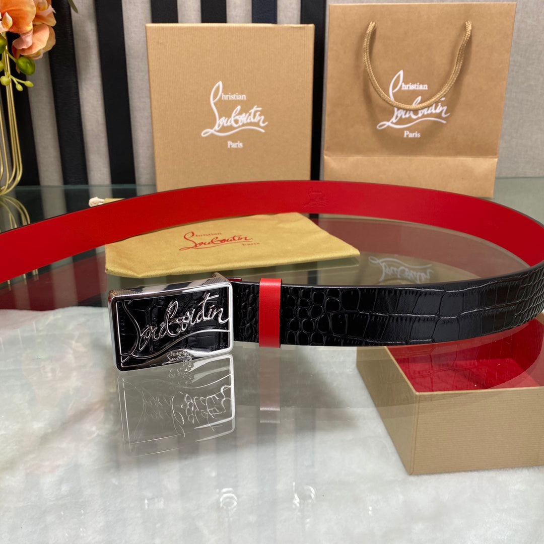 Black and Red 3.8cm Leather male or Femail BeltsPD052024073008