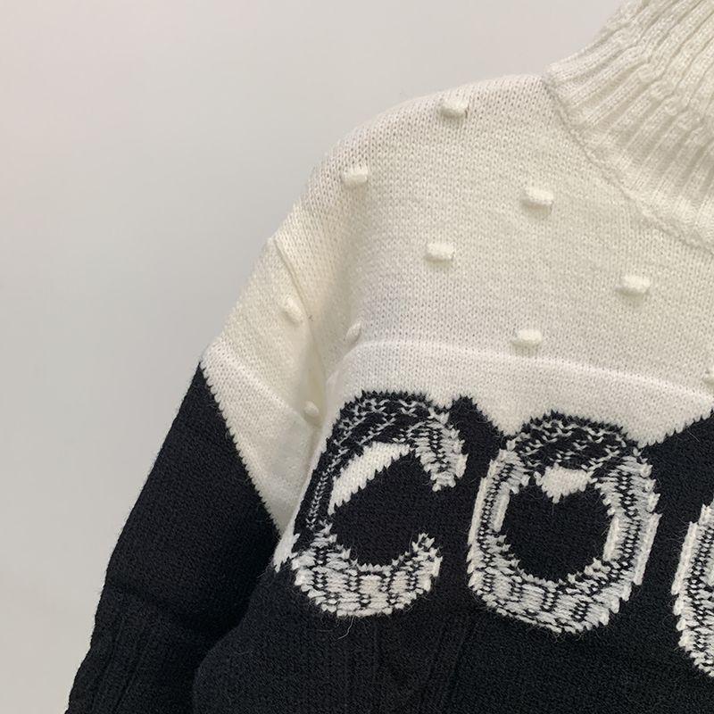 Black And White Letters Contrast Color Pullover Turtleneck High-end Custom Women's SweaterPD052023122805