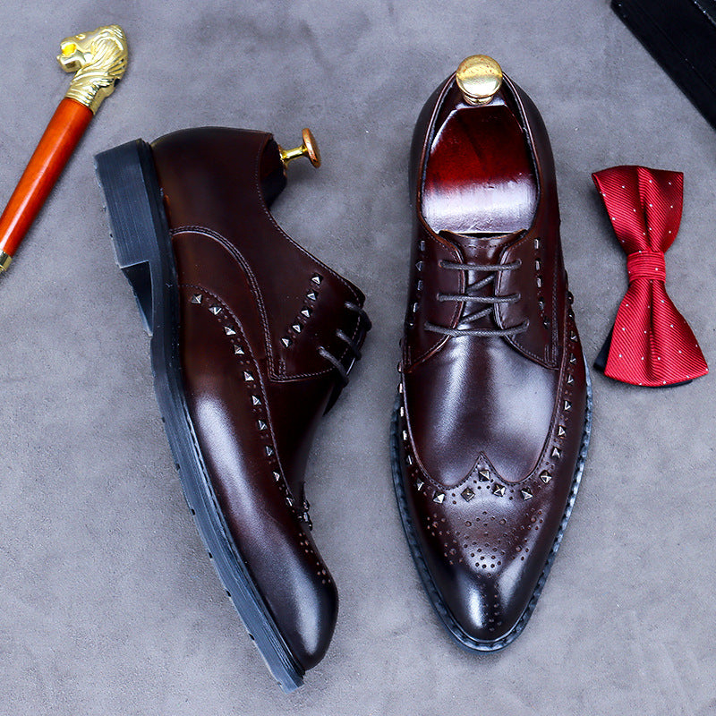 Rivet Unique Design Men's Leather Lace Up Business Casual Trendy Dress Shoes