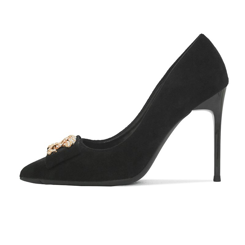 Black Leather C Logo 8CM Women's Fashion high-heeled XC052023110204