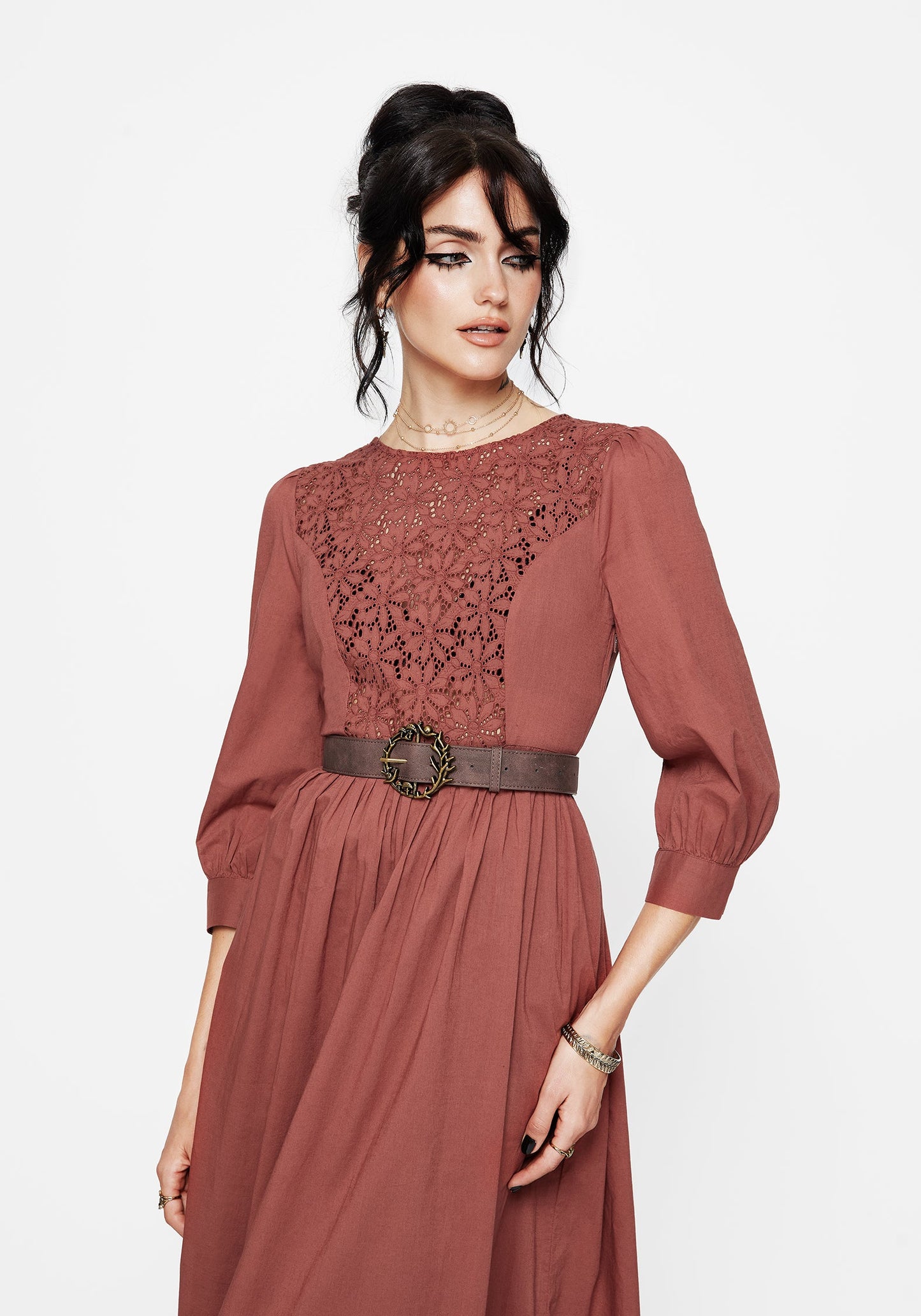 Cavern Cotton Broderie Button Up Midaxi Dress