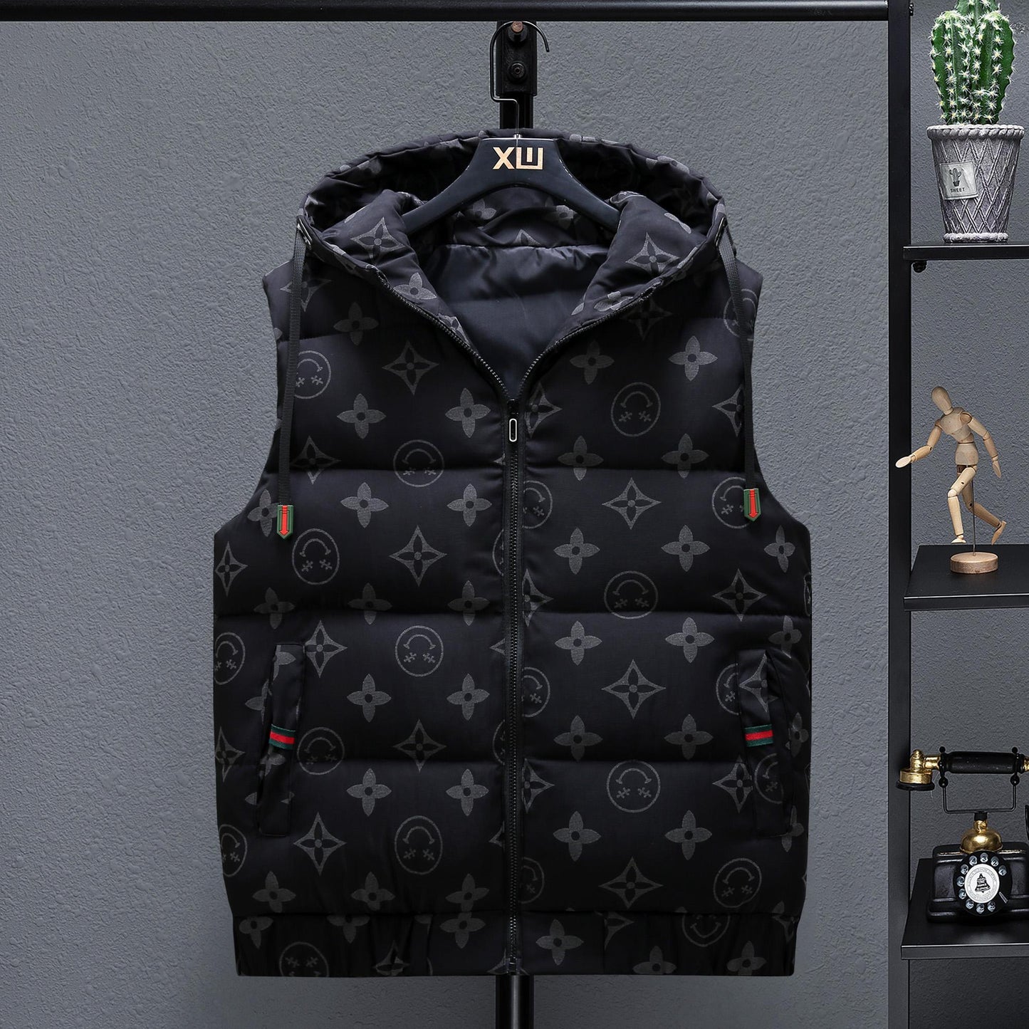 Thickened Thermal Printed Hooded Vest 0823120103