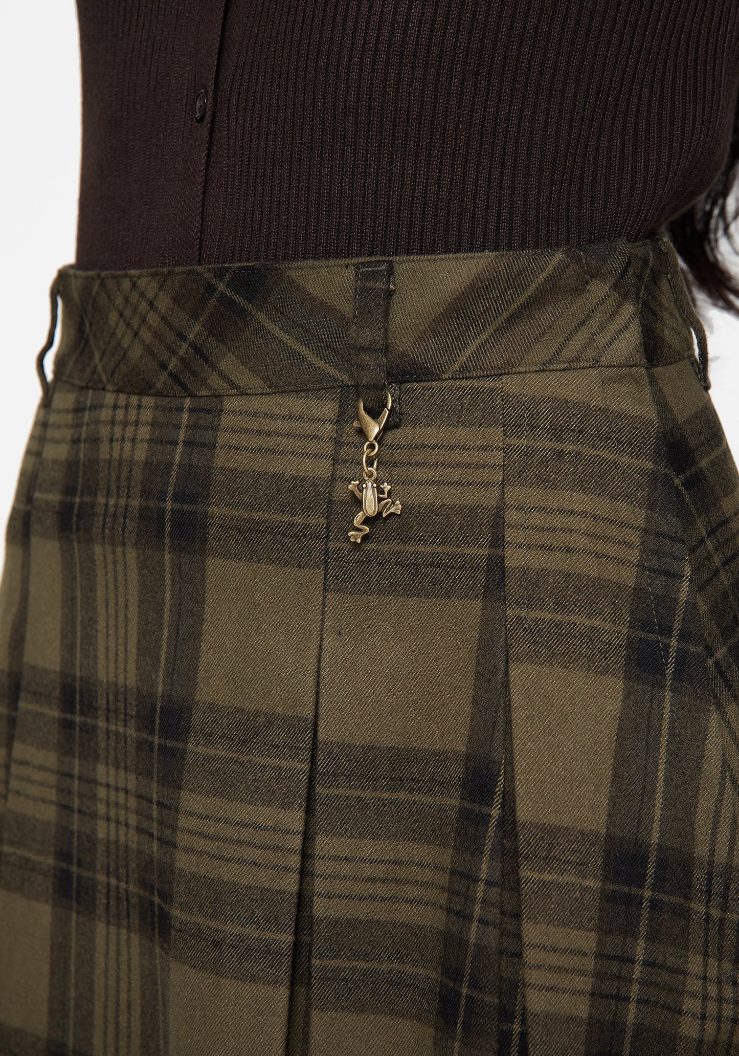Cecily Check Pleated Mini Skirt With Frog Charm