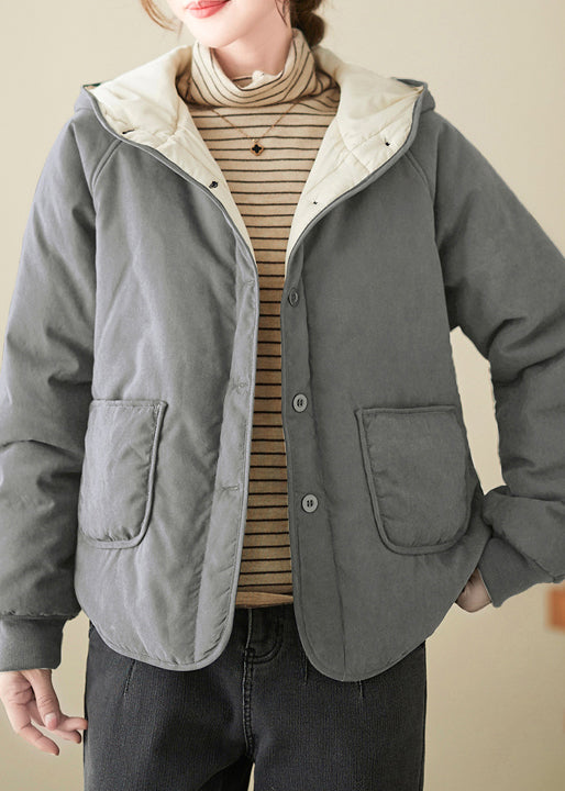 Boutique Grey Pockets Fine Cotton Filled Hoodies Outwear Spring TI007