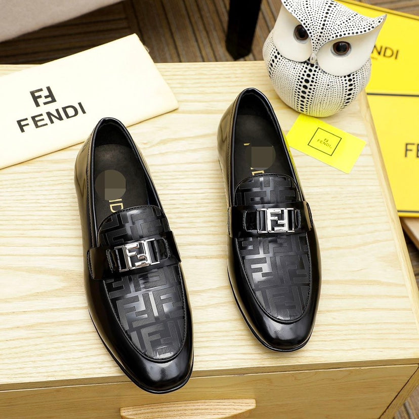 Black and Brown Leather F Logo Men's ShoesPD052024121610