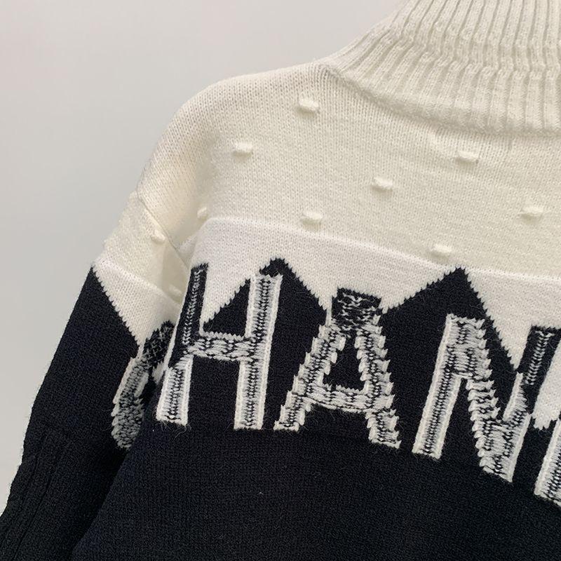 Black And White Letters Contrast Color Pullover Turtleneck High-end Custom Women's SweaterPD052023122805