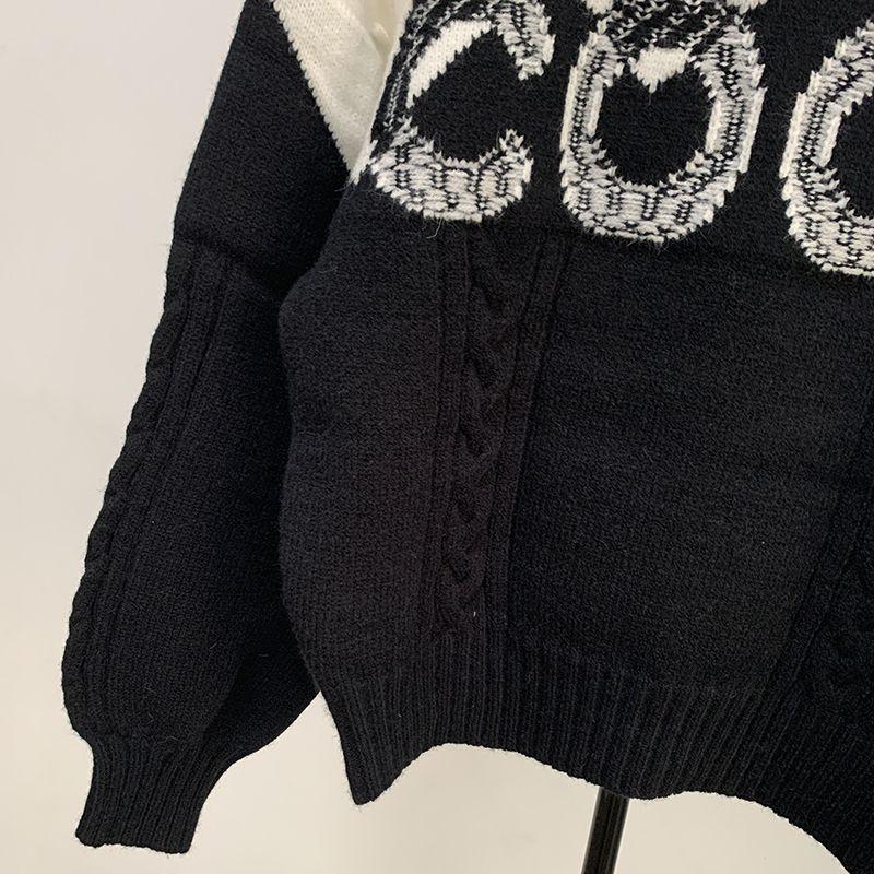 Black And White Letters Contrast Color Pullover Turtleneck High-end Custom Women's SweaterPD052023122805