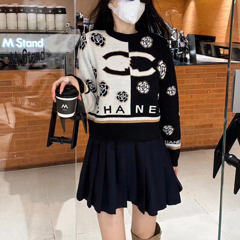 Camellia Small Fragrance Color-block Pullover Sweater Women's Design Sense Elegant op-PD05202312201