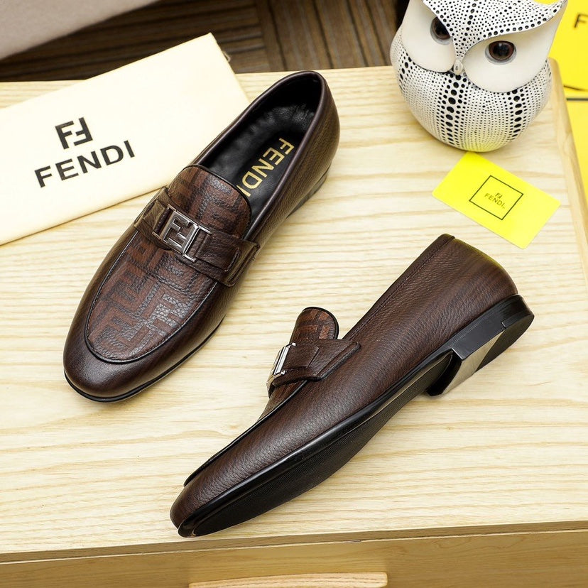 Black and Brown Leather F Logo Men's ShoesPD052024121610