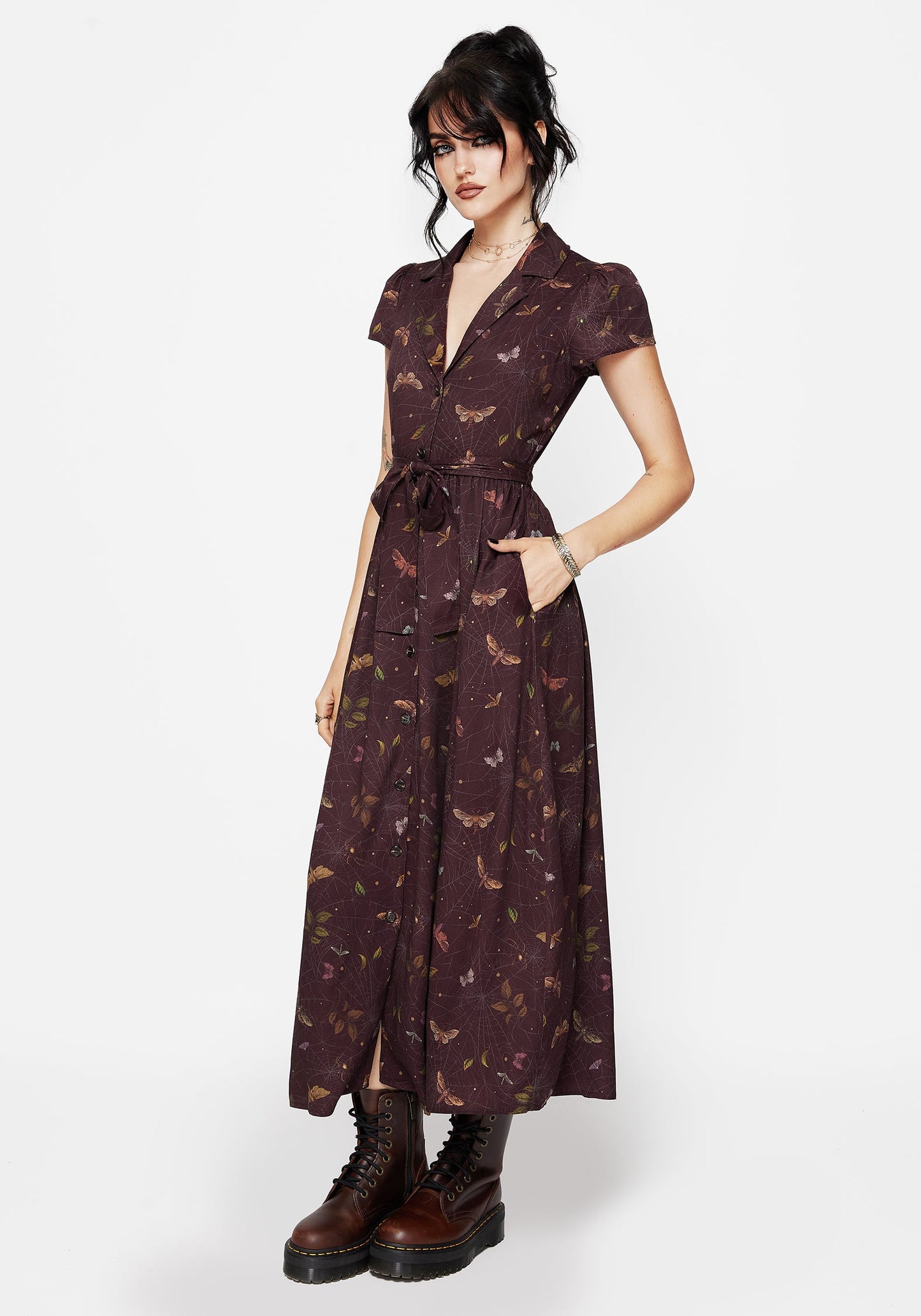 Celia Moth Printed Midi Shirt Dress